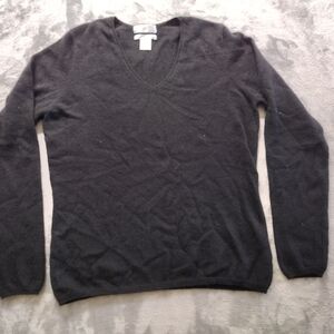KEIRA 100% 2-Ply Cashmere Sweater V-Neck Black Women's Large